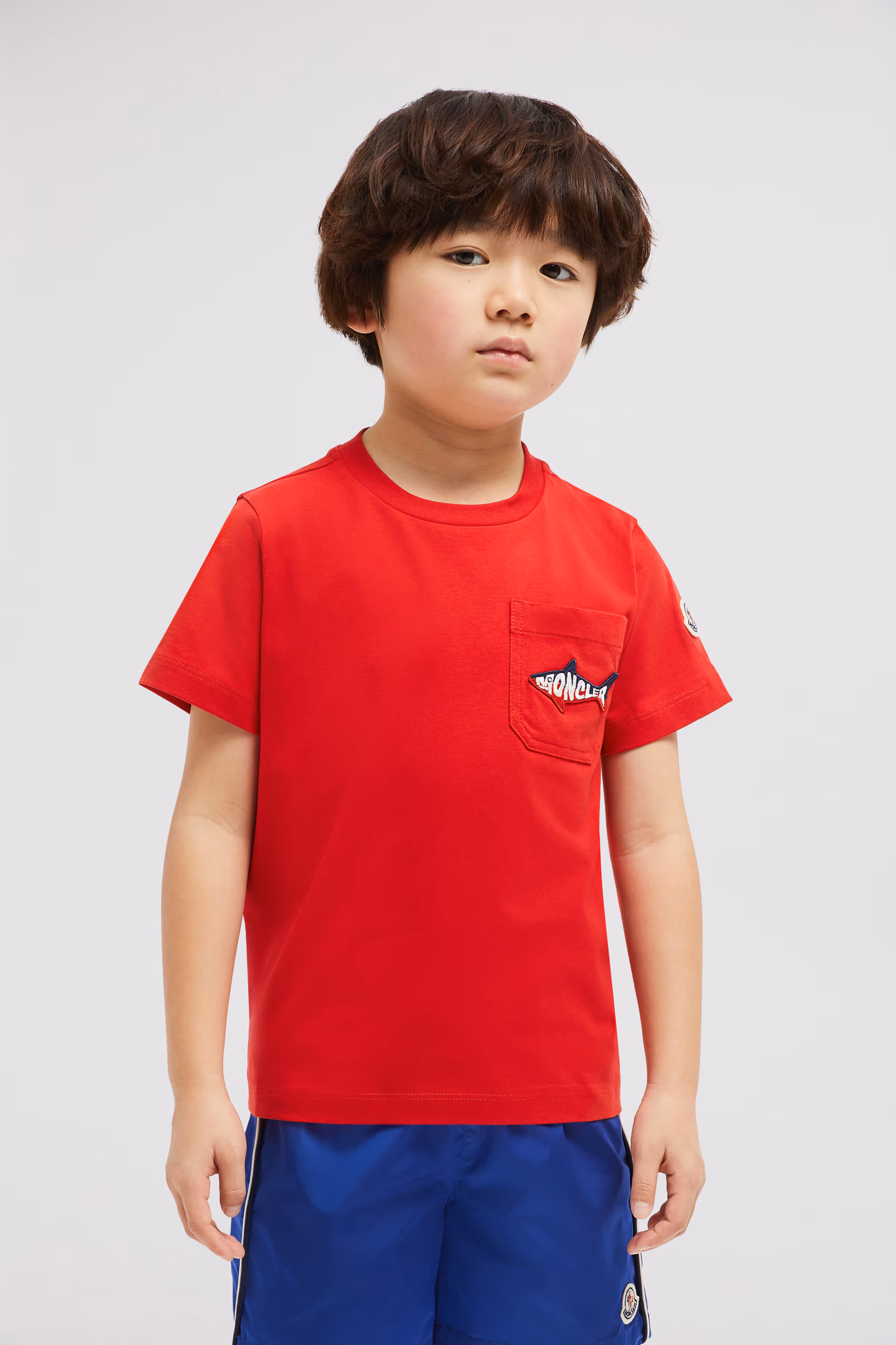 Embroidered Shark Cotton T-Shirt Boy Red Moncler 2